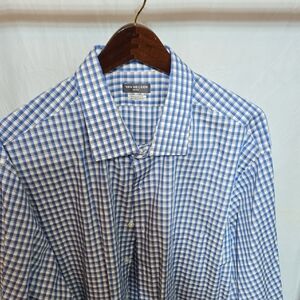 Van Heusen Men's Blue and White Check Shirt   Size: 18.5 34/35
